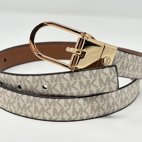 Michael Kors Reversible MK Logo Belt Brown & Vanilla Gold Buckle - 44\